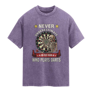 Never Underestimate An Old Man Plays Darts Washed Cotton T-Shirt Gothic Darts Player