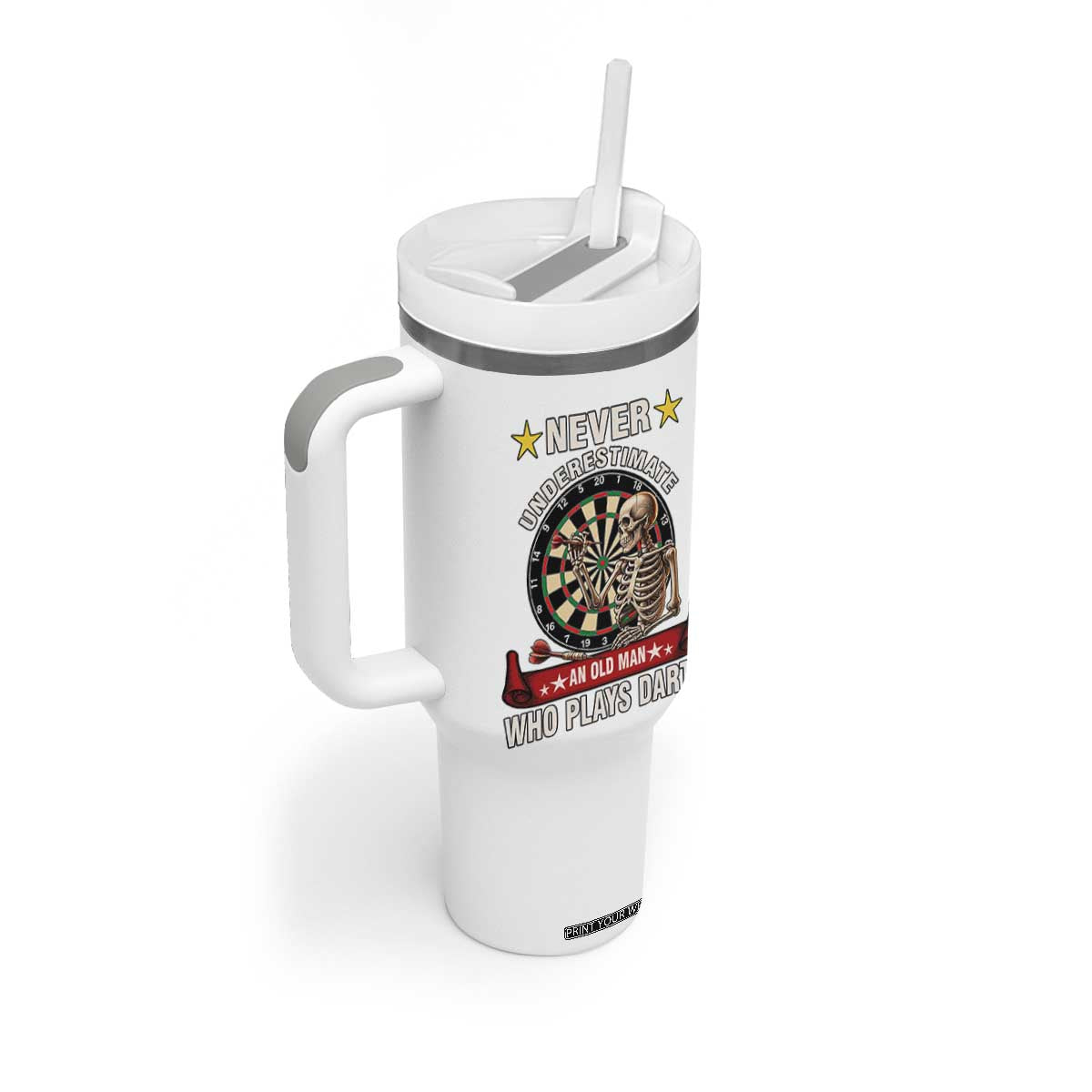 Never Underestimate An Old Man Plays Darts Tumbler With Handle Gothic Darts Player TS12 Print Your Wear