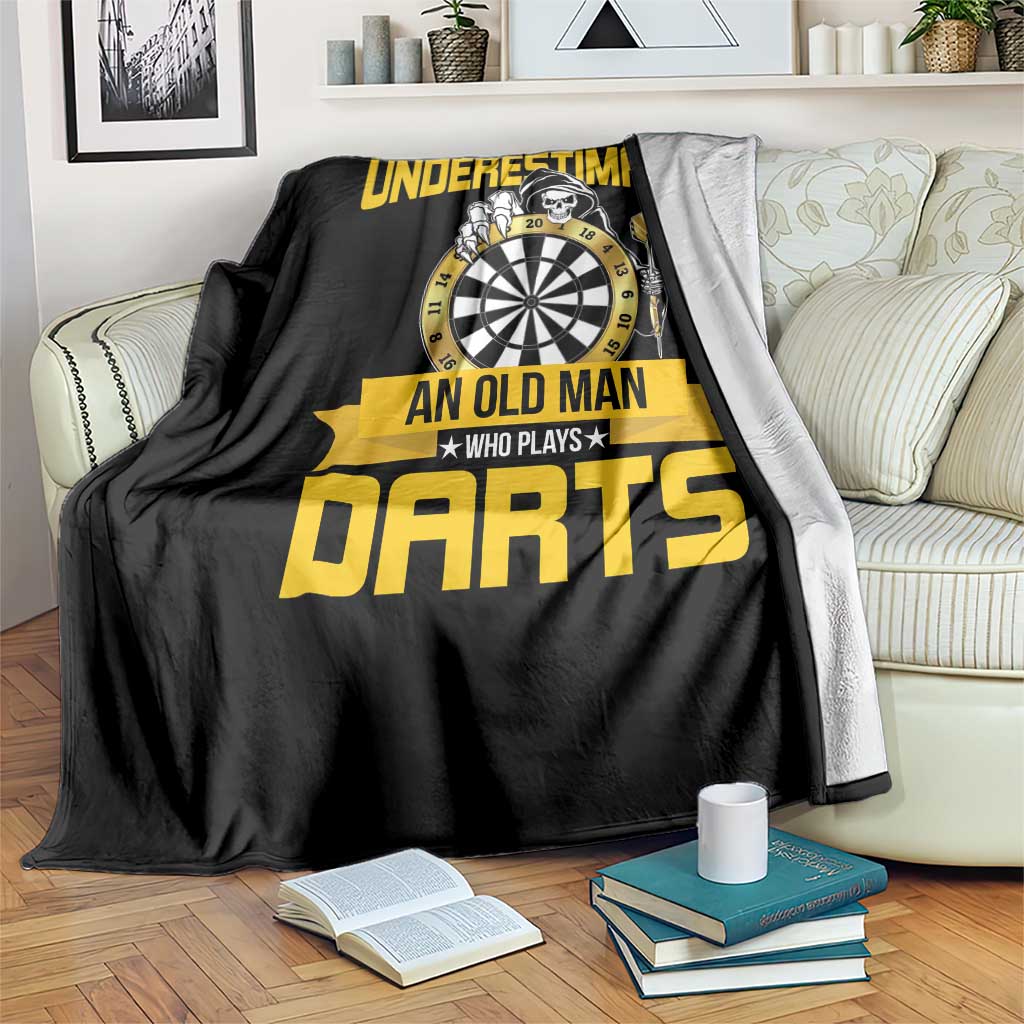 Never Underestimate An Old Man Plays Darts Throw Blanket Funny Dartist Grim Reaper Gift TS12 Print Your Wear