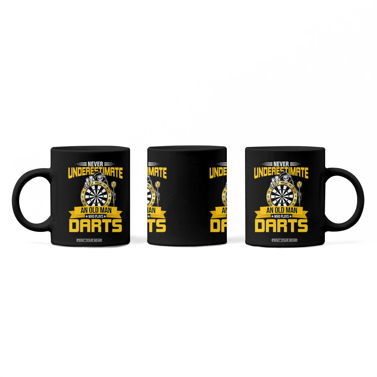 Never Underestimate An Old Man Plays Darts Coffee Mug Funny Dartist Grim Reaper Gift TS12 Print Your Wear