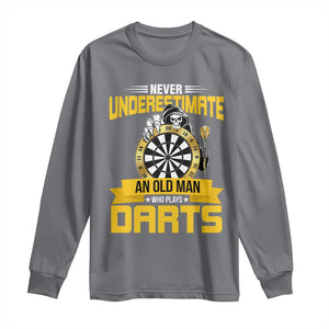 Never Underestimate An Old Man Plays Darts Long Sleeve Shirt Funny Dartist Grim Reaper Gift TS12 Charcoal Print Your Wear