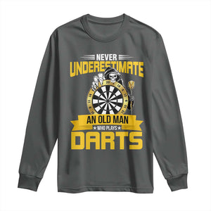 Never Underestimate An Old Man Plays Darts Long Sleeve Shirt Funny Dartist Grim Reaper Gift TS12 Dark Heather Print Your Wear