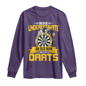 Never Underestimate An Old Man Plays Darts Long Sleeve Shirt Funny Dartist Grim Reaper Gift TS12 Purple Print Your Wear