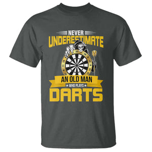 Never Underestimate An Old Man Plays Darts T Shirt Funny Dartist Grim Reaper Gift TS12 Dark Heather Print Your Wear