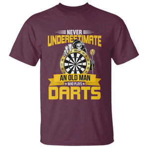 Never Underestimate An Old Man Plays Darts T Shirt Funny Dartist Grim Reaper Gift TS12 Maroon Print Your Wear