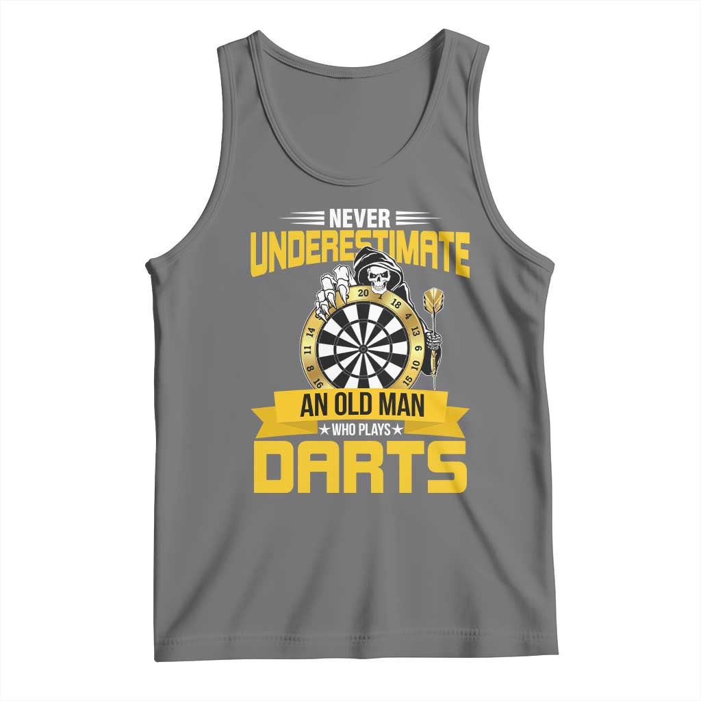 Never Underestimate An Old Man Plays Darts Tank Top Funny Dartist Grim Reaper Gift TS12 Black Heather Print Your Wear