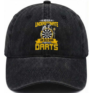 Never Underestimate An Old Man Plays Darts Washed Cotton Baseball Cap Funny Dartist Grim Reaper Gift TS12 Print Your Wear