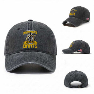 Never Underestimate An Old Man Plays Darts Washed Cotton Baseball Cap Funny Dartist Grim Reaper Gift TS12 Washed Cap Universal Fit Dark Gray Print Your Wear