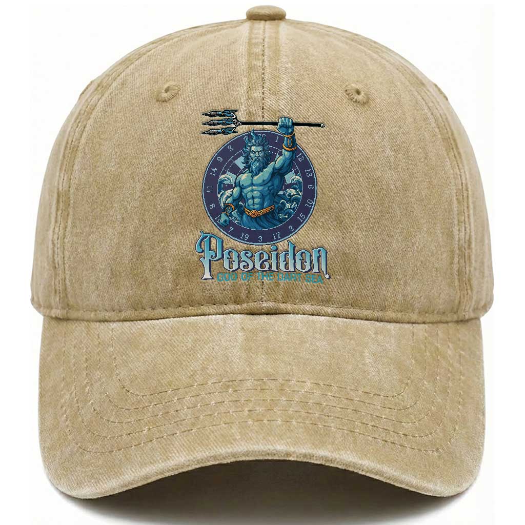 Ancient Greek Mythology Poseidon Dartist Washed Cotton Baseball Cap God Of The Dart Sea Trident TS12 Print Your Wear