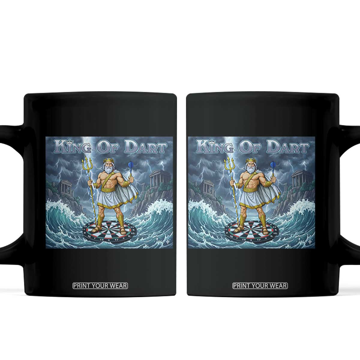 Greek Mythology Poseidon Dart Player Coffee Mug King Of Dart Trident Thrower TS12 Black Print Your Wear