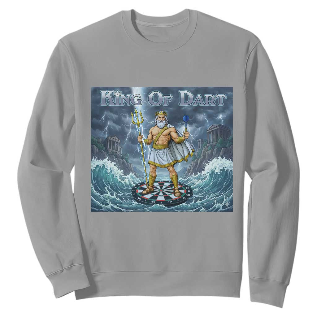 Greek Mythology Poseidon Dart Player Sweatshirt King Of Dart Trident Thrower TS12 Sport Gray Print Your Wear