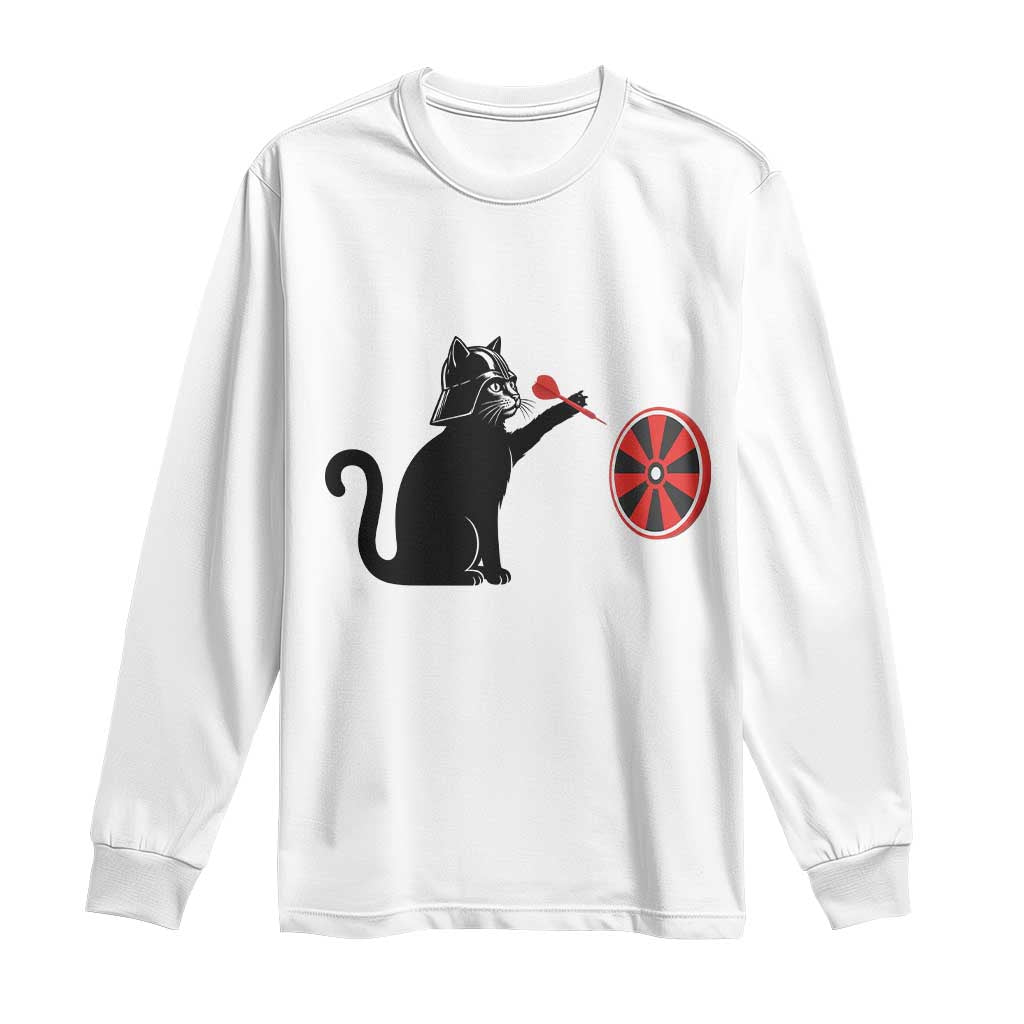 Black Cat Lord Darts Player Long Sleeve Shirt Funny Space Scifi Dartist Gift TS12 White Print Your Wear