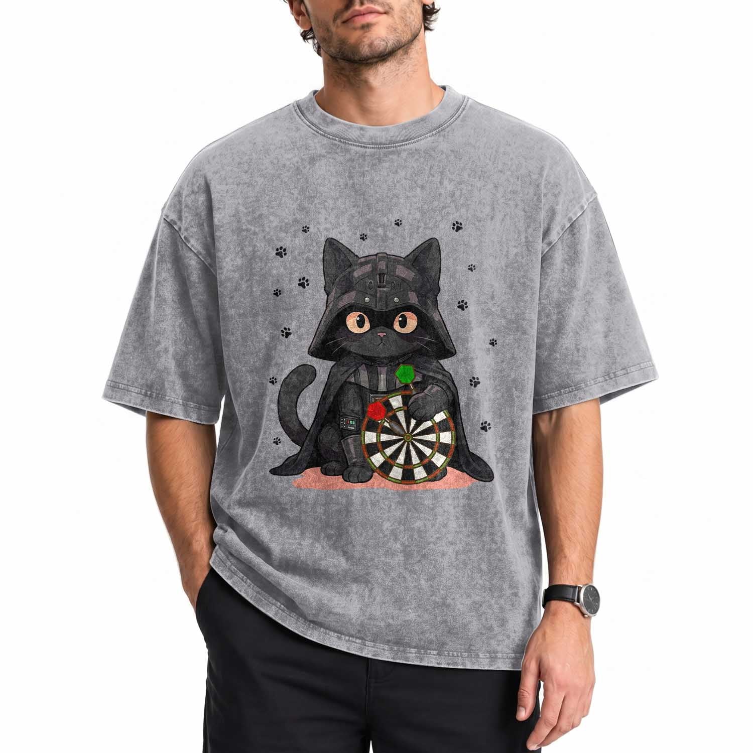 Dark Lord Cat Dartist Gift Washed Cotton T-Shirt Funny Sci Fi Dart Thrower Gift