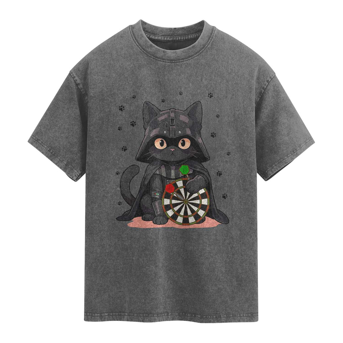 Dark Lord Cat Dartist Gift Washed Cotton T-Shirt Funny Sci Fi Dart Thrower Gift