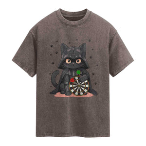 Dark Lord Cat Dartist Gift Washed Cotton T-Shirt Funny Sci Fi Dart Thrower Gift