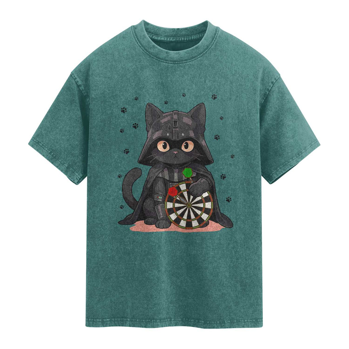Dark Lord Cat Dartist Gift Washed Cotton T-Shirt Funny Sci Fi Dart Thrower Gift