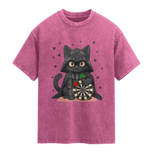 Dark Lord Cat Dartist Gift Washed Cotton T-Shirt Funny Sci Fi Dart Thrower Gift