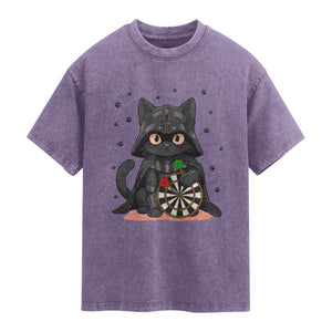Dark Lord Cat Dartist Gift Washed Cotton T-Shirt Funny Sci Fi Dart Thrower Gift