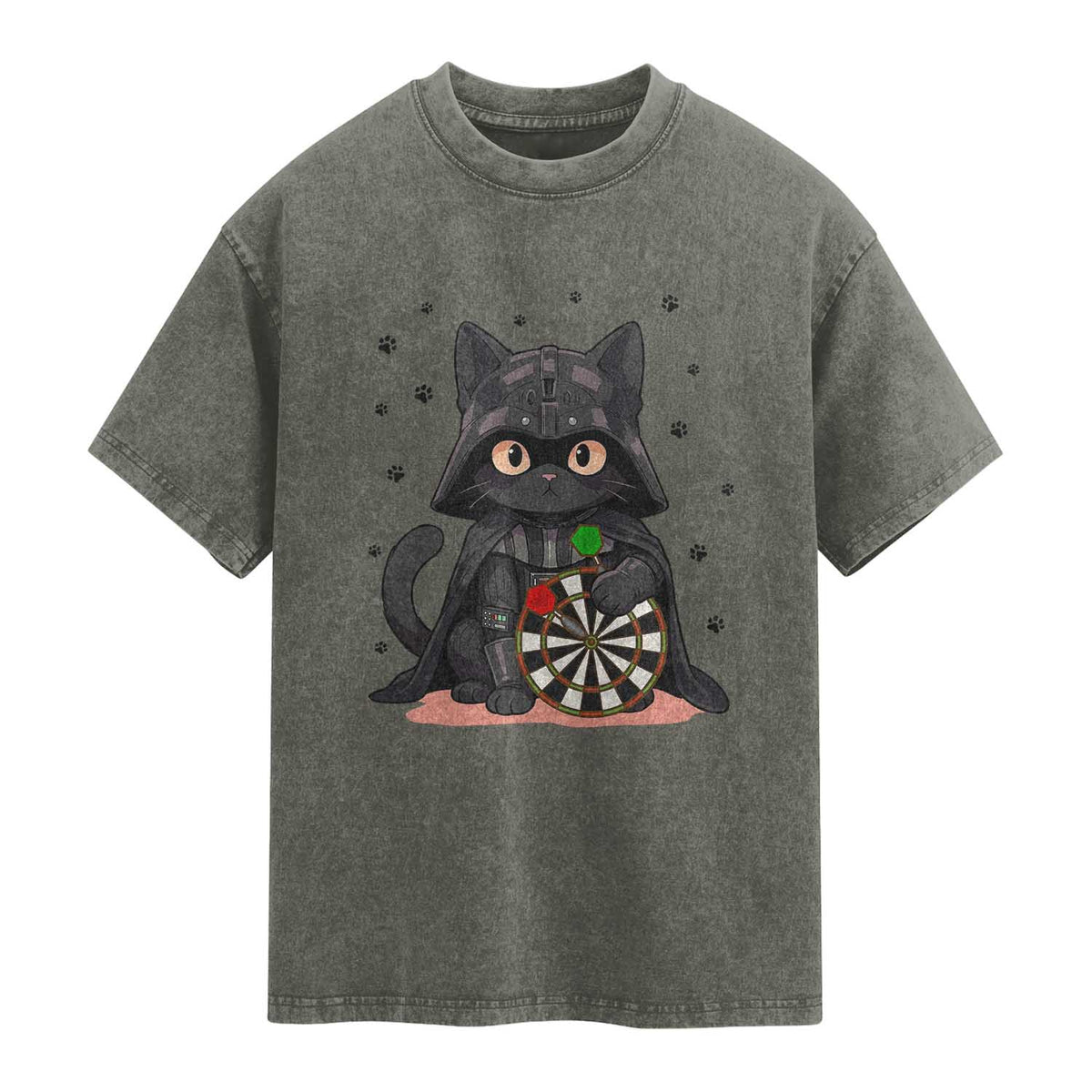 Dark Lord Cat Dartist Gift Washed Cotton T-Shirt Funny Sci Fi Dart Thrower Gift