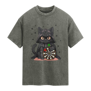 Dark Lord Cat Dartist Gift Washed Cotton T-Shirt Funny Sci Fi Dart Thrower Gift