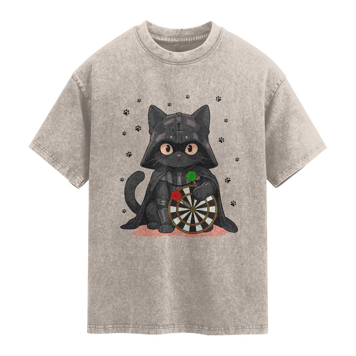 Dark Lord Cat Dartist Gift Washed Cotton T-Shirt Funny Sci Fi Dart Thrower Gift
