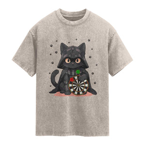Dark Lord Cat Dartist Gift Washed Cotton T-Shirt Funny Sci Fi Dart Thrower Gift