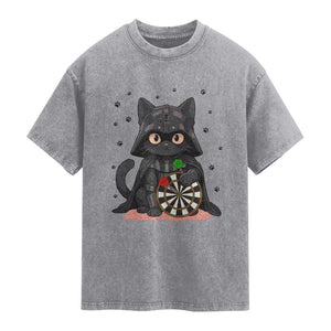 Dark Lord Cat Dartist Gift Washed Cotton T-Shirt Funny Sci Fi Dart Thrower Gift