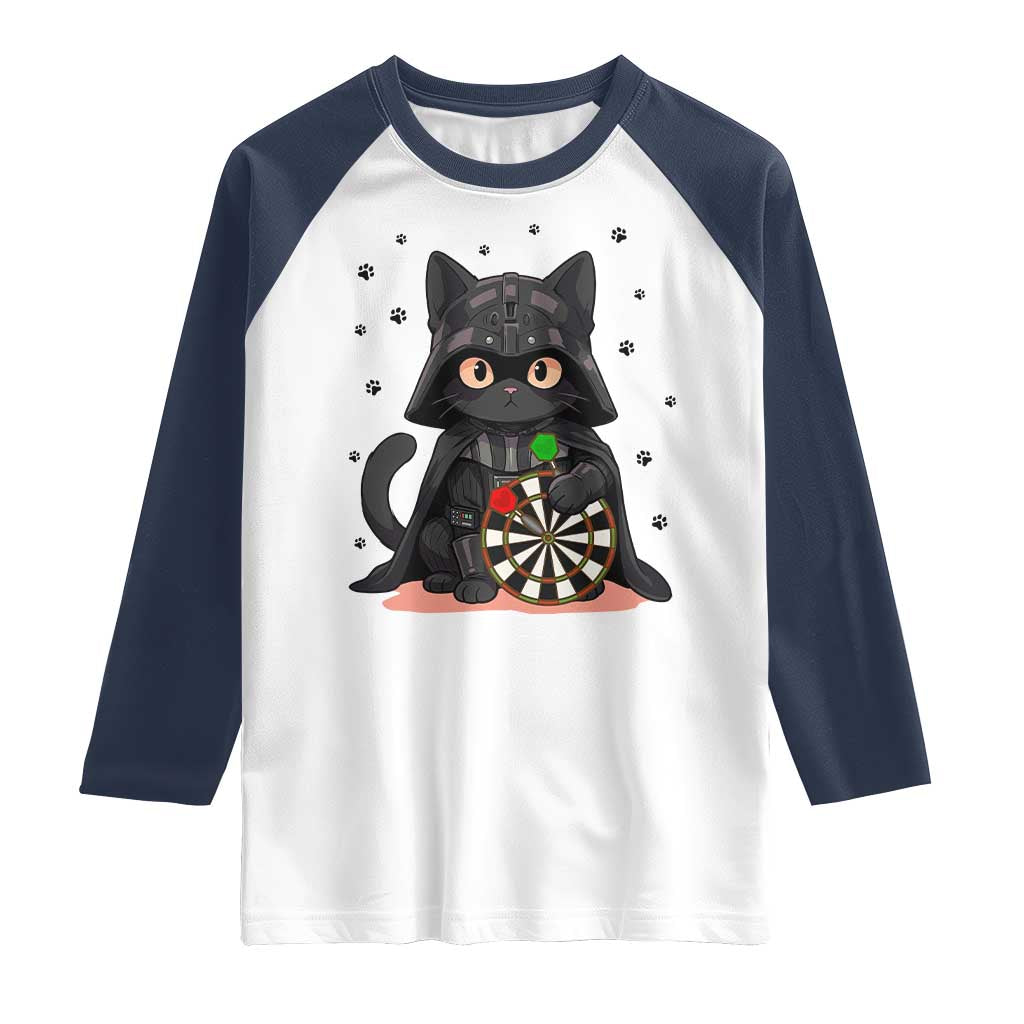 Dark Lord Cat Dartist Gift Raglan Shirt Funny Sci Fi Dart Thrower Gift TS12 White Navy Print Your Wear