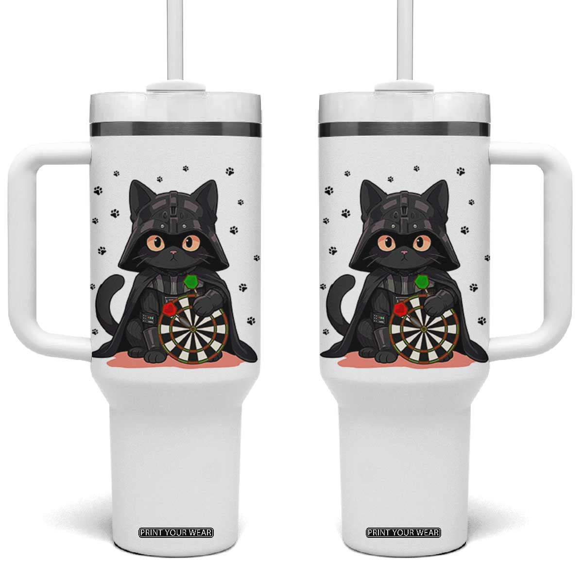 Dark Lord Cat Dartist Gift Tumbler With Handle Funny Sci Fi Dart Thrower Gift TS12 One Size: 40 oz White Print Your Wear