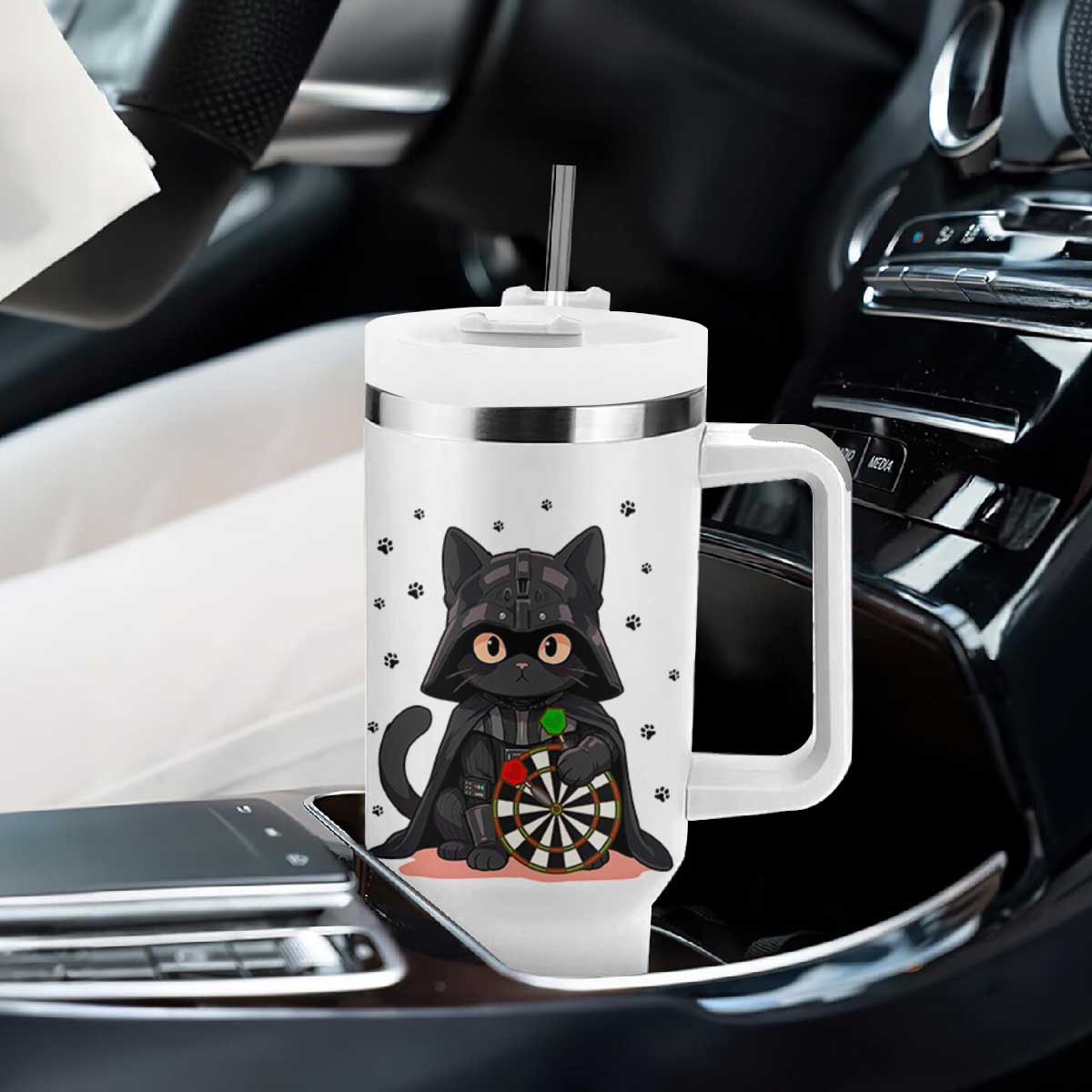 Dark Lord Cat Dartist Gift Tumbler With Handle Funny Sci Fi Dart Thrower Gift TS12 Print Your Wear