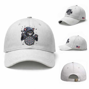 Funny Grim Reaper Cat Dart Player Baseball Cap Gothic Dartist Gift TS12 Baseball Cap Universal Fit White Print Your Wear