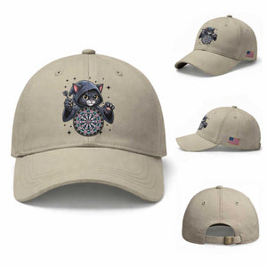 Funny Grim Reaper Cat Dart Player Baseball Cap Gothic Dartist Gift TS12 Baseball Cap Universal Fit Beige Print Your Wear
