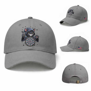 Funny Grim Reaper Cat Dart Player Baseball Cap Gothic Dartist Gift TS12 Baseball Cap Universal Fit Sport Gray Print Your Wear