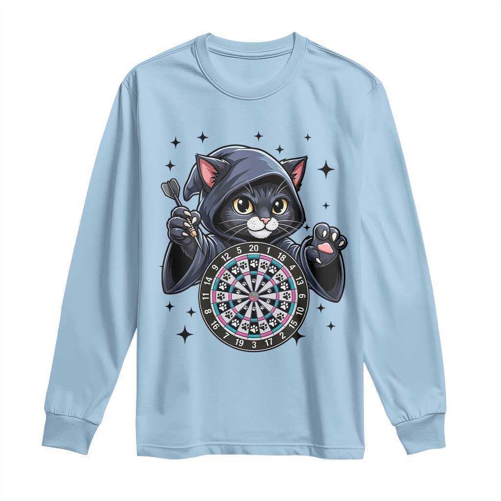 Funny Grim Reaper Cat Dart Player Long Sleeve Shirt Gothic Dartist Gift TS12 Light Blue Print Your Wear