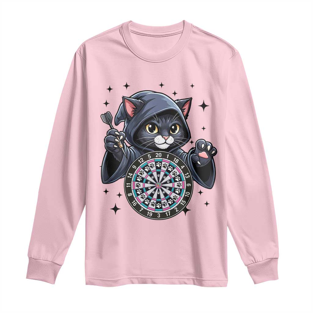 Funny Grim Reaper Cat Dart Player Long Sleeve Shirt Gothic Dartist Gift TS12 Light Pink Print Your Wear