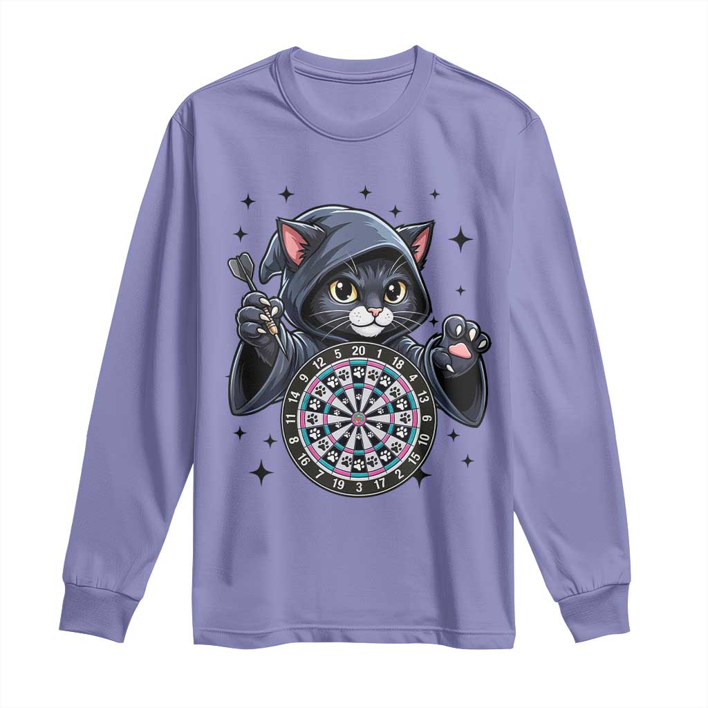 Funny Grim Reaper Cat Dart Player Long Sleeve Shirt Gothic Dartist Gift TS12 Violet Print Your Wear