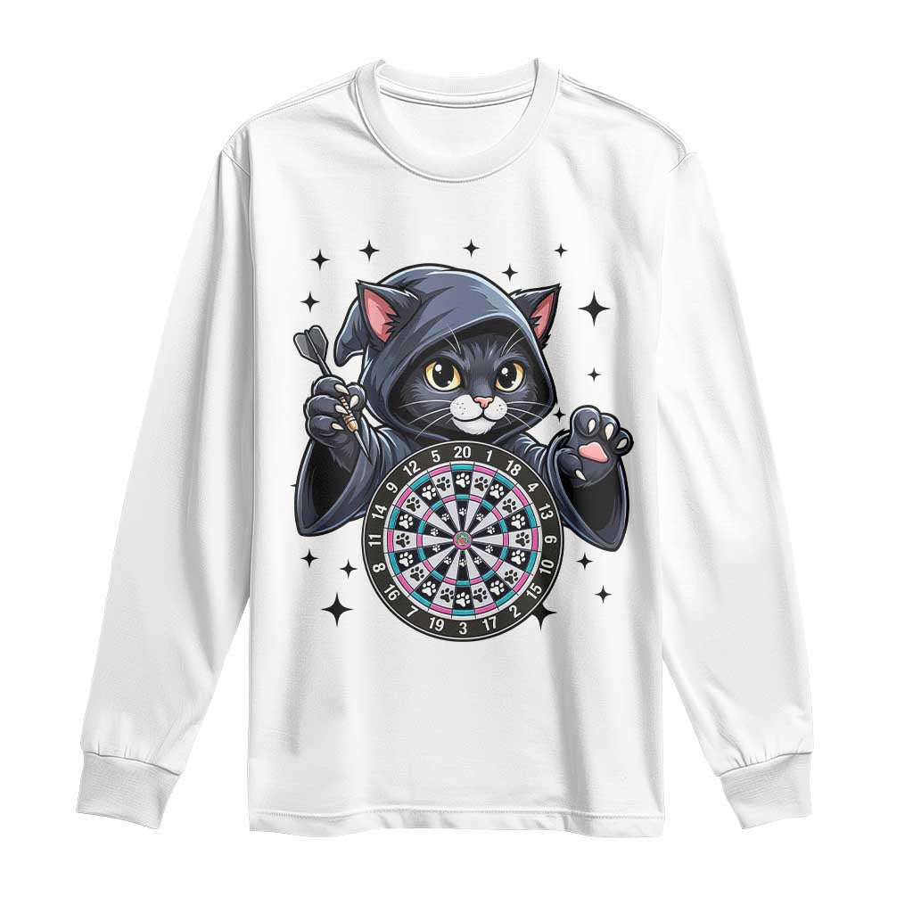 Funny Grim Reaper Cat Dart Player Long Sleeve Shirt Gothic Dartist Gift TS12 White Print Your Wear