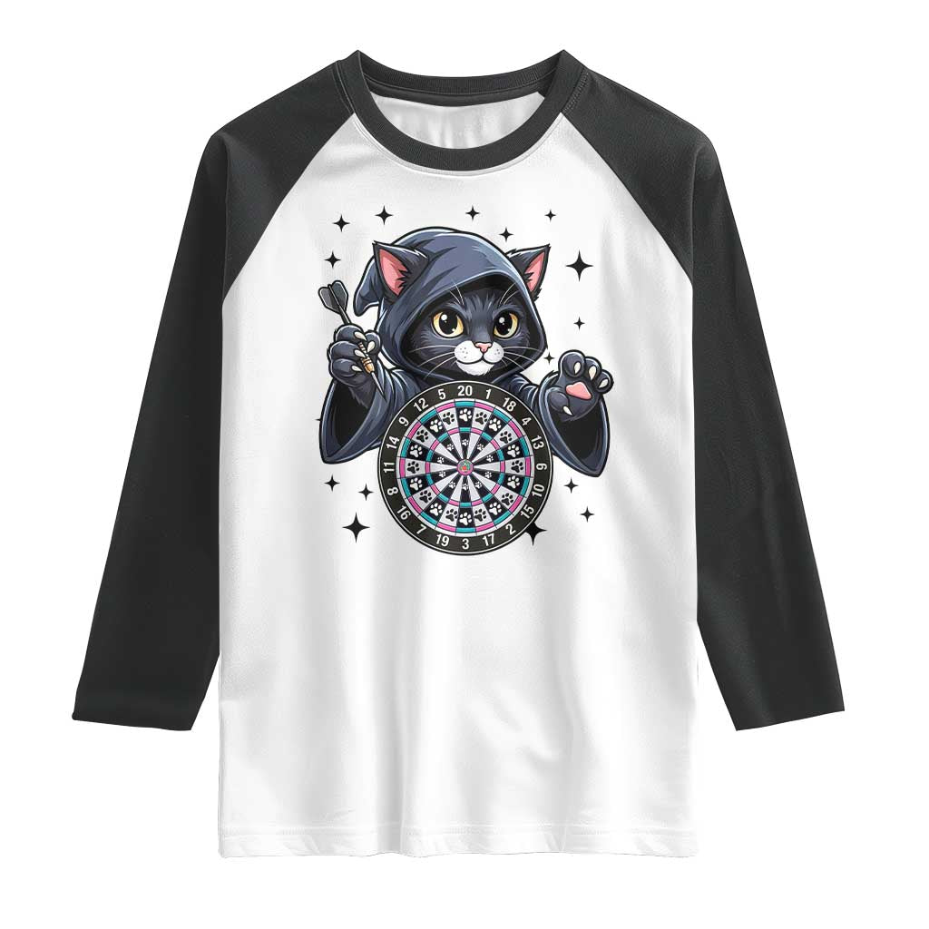 Funny Grim Reaper Cat Dart Player Raglan Shirt Gothic Dartist Gift TS12 White Black Print Your Wear