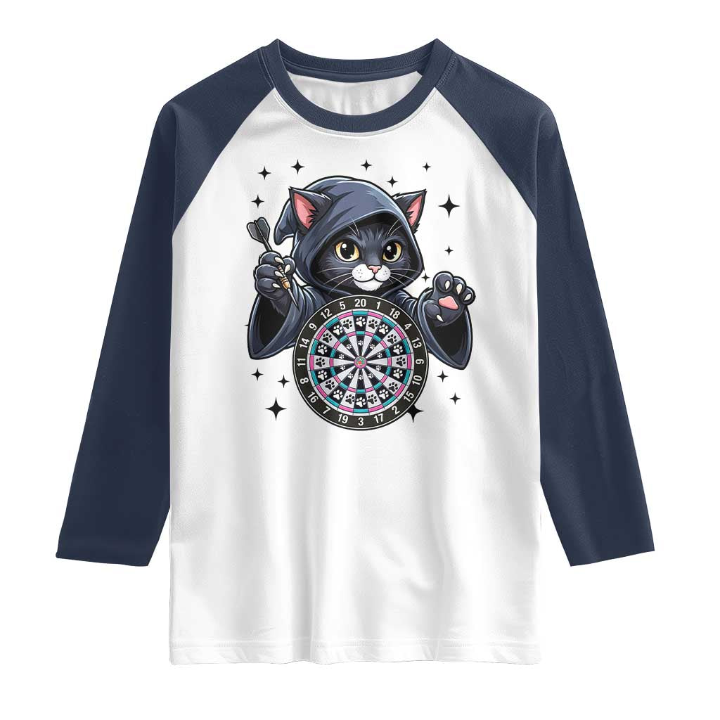 Funny Grim Reaper Cat Dart Player Raglan Shirt Gothic Dartist Gift TS12 White Navy Print Your Wear