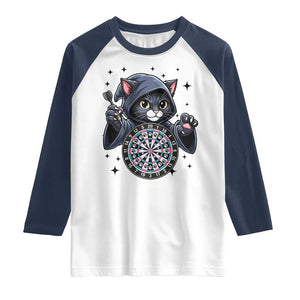 Funny Grim Reaper Cat Dart Player Raglan Shirt Gothic Dartist Gift TS12 White Navy Print Your Wear