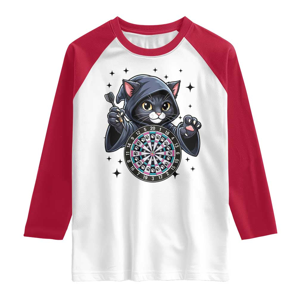 Funny Grim Reaper Cat Dart Player Raglan Shirt Gothic Dartist Gift TS12 White Red Print Your Wear