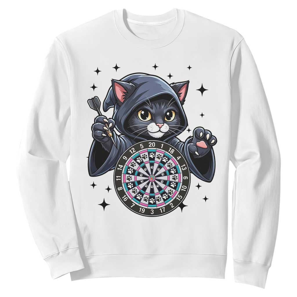 Funny Grim Reaper Cat Dart Player Sweatshirt Gothic Dartist Gift TS12 White Print Your Wear