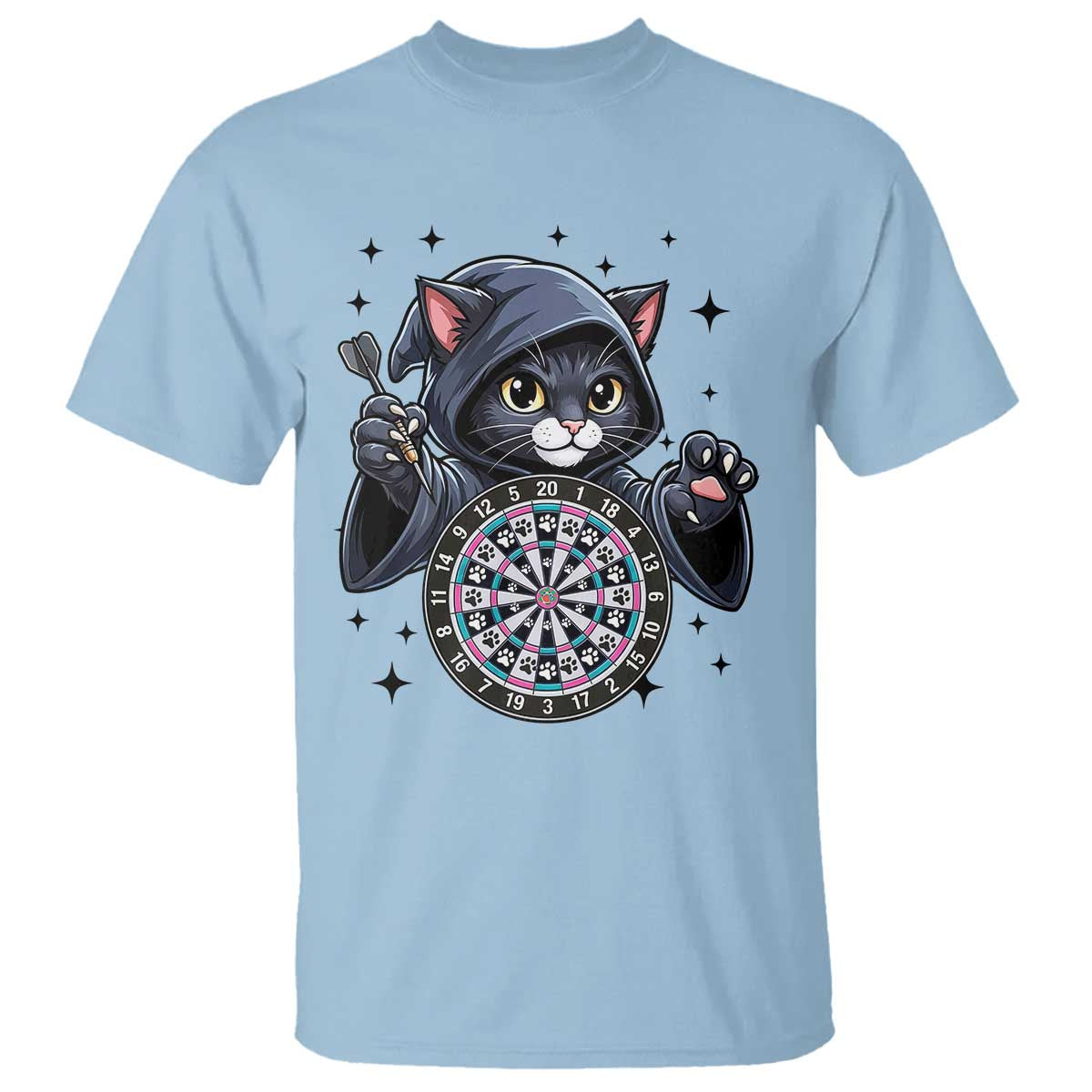 Funny Grim Reaper Cat Dart Player T Shirt Gothic Dartist Gift TS12 Light Blue Print Your Wear