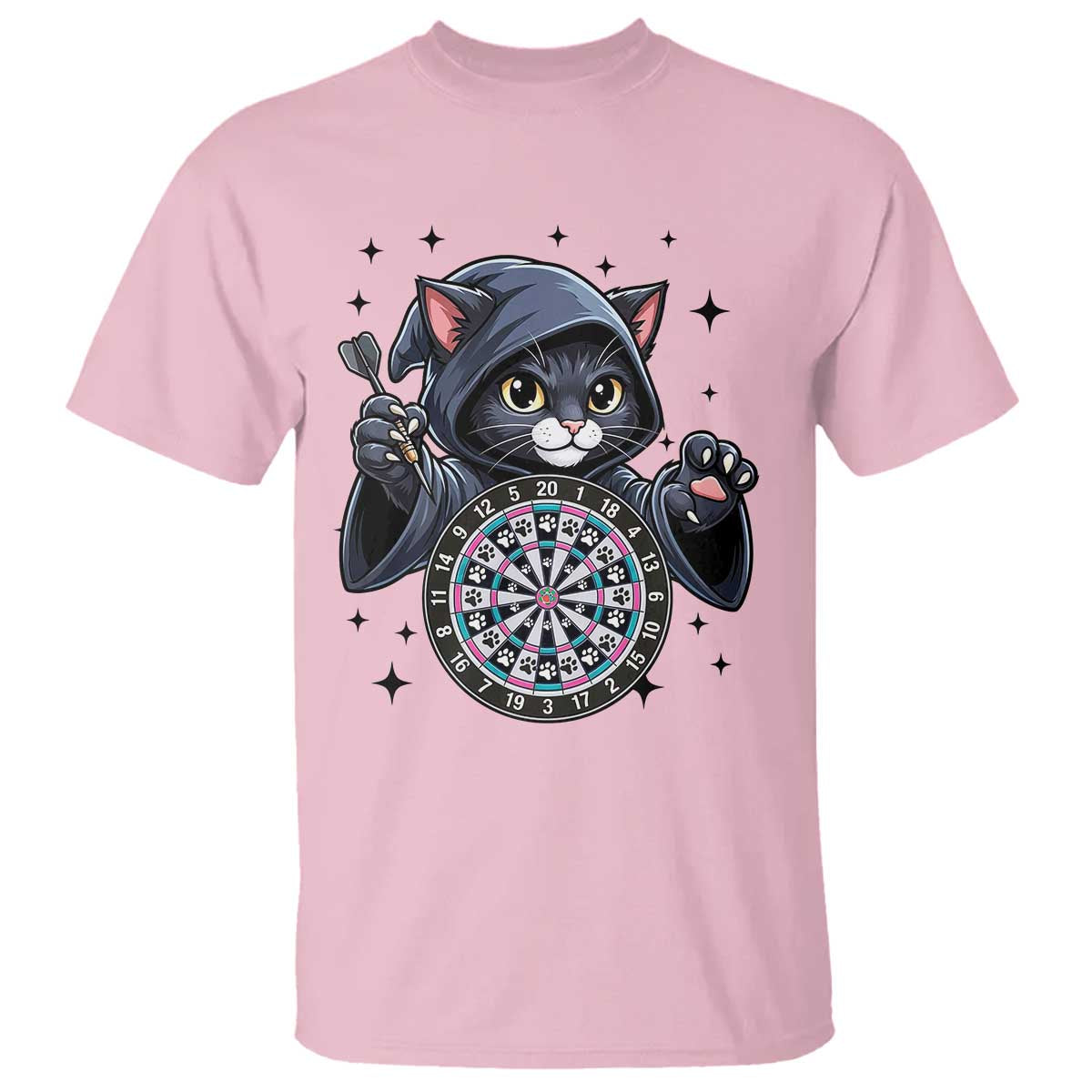 Funny Grim Reaper Cat Dart Player T Shirt Gothic Dartist Gift TS12 Light Pink Print Your Wear