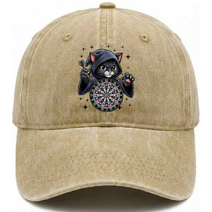 Funny Grim Reaper Cat Dart Player Washed Cotton Baseball Cap Gothic Dartist Gift TS12 Print Your Wear