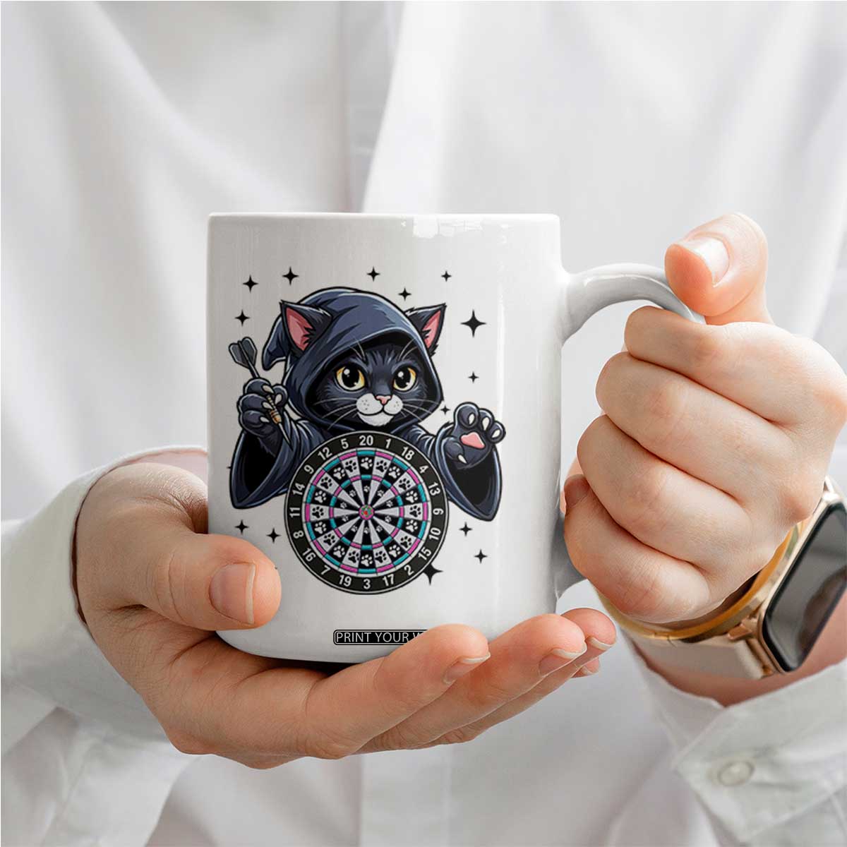 Funny Grim Reaper Cat Dart Player Coffee Mug Gothic Dartist Gift TS12 Print Your Wear
