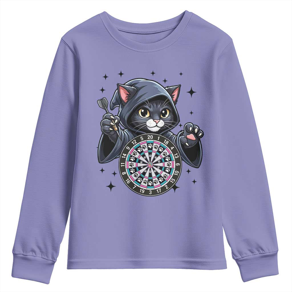 Funny Grim Reaper Cat Dart Player Youth Sweatshirt Gothic Dartist Gift TS12 Violet Print Your Wear
