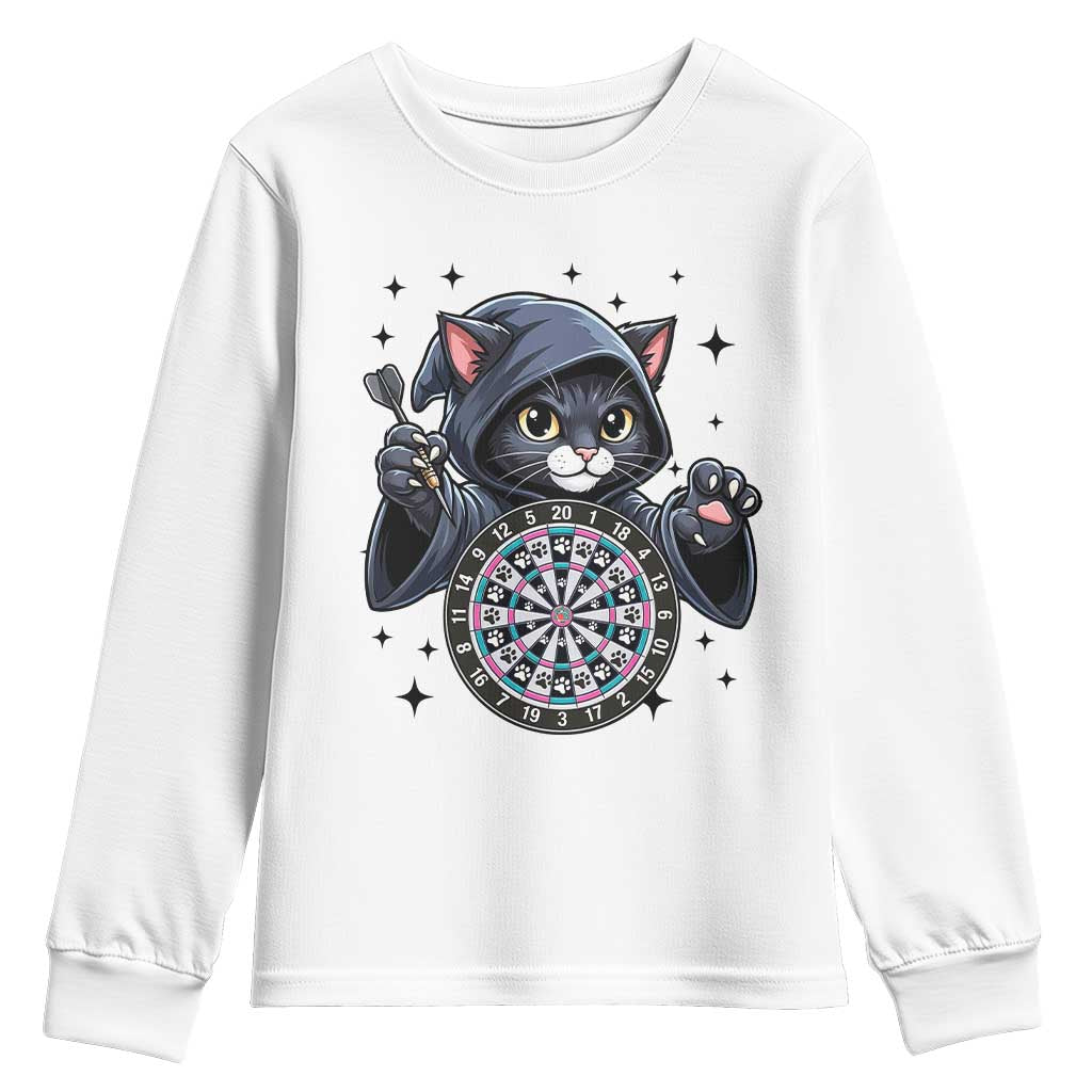 Funny Grim Reaper Cat Dart Player Youth Sweatshirt Gothic Dartist Gift TS12 White Print Your Wear