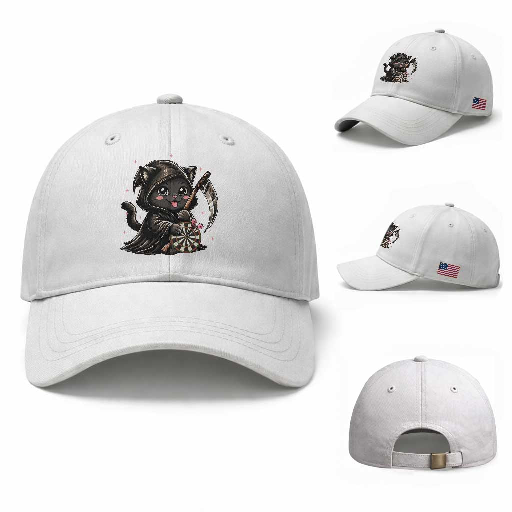 Dark Reaper Cat Throwing Darts Baseball Cap Funny Pub Game Gift TS12 Baseball Cap Universal Fit White Print Your Wear