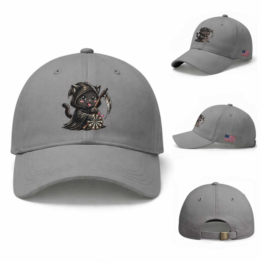Dark Reaper Cat Throwing Darts Baseball Cap Funny Pub Game Gift TS12 Baseball Cap Universal Fit Sport Gray Print Your Wear